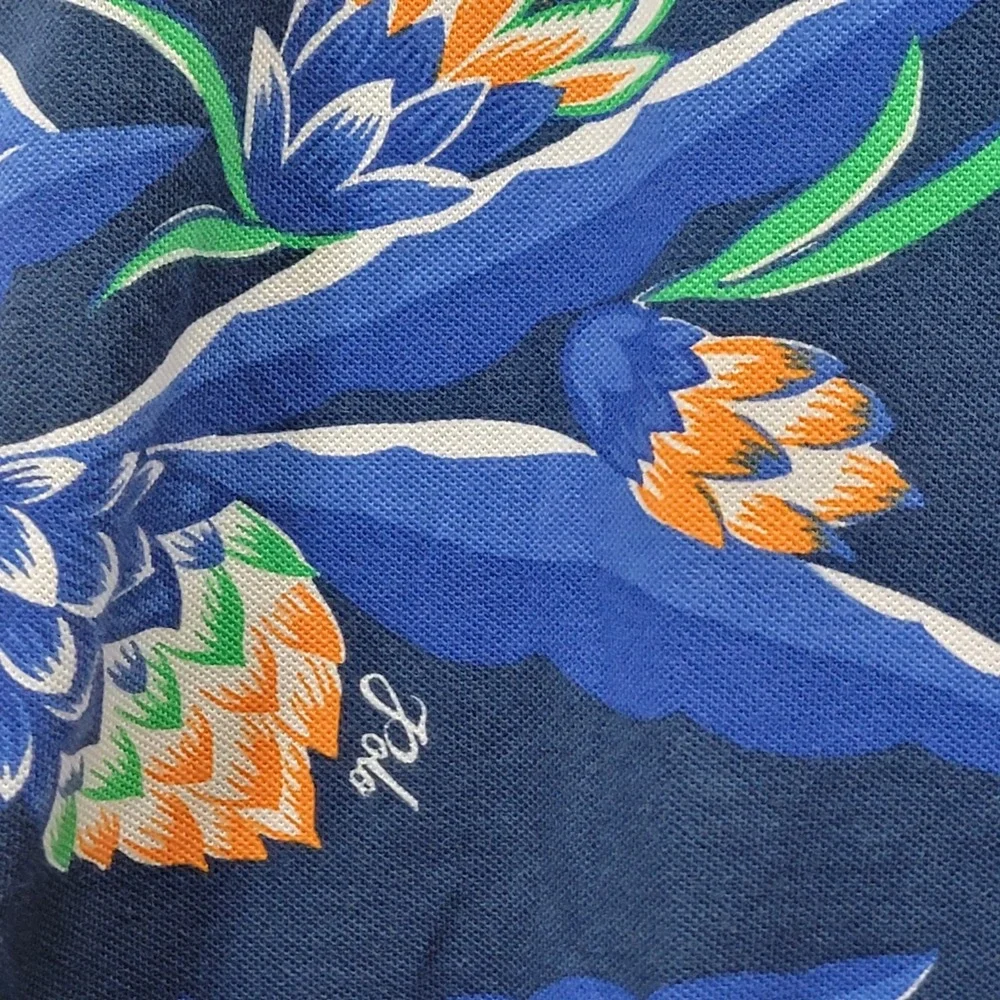 Polo Ralph Lauren Mens Med Classic-Fit Tropical Print Mesh Polo Hawaiian Blue